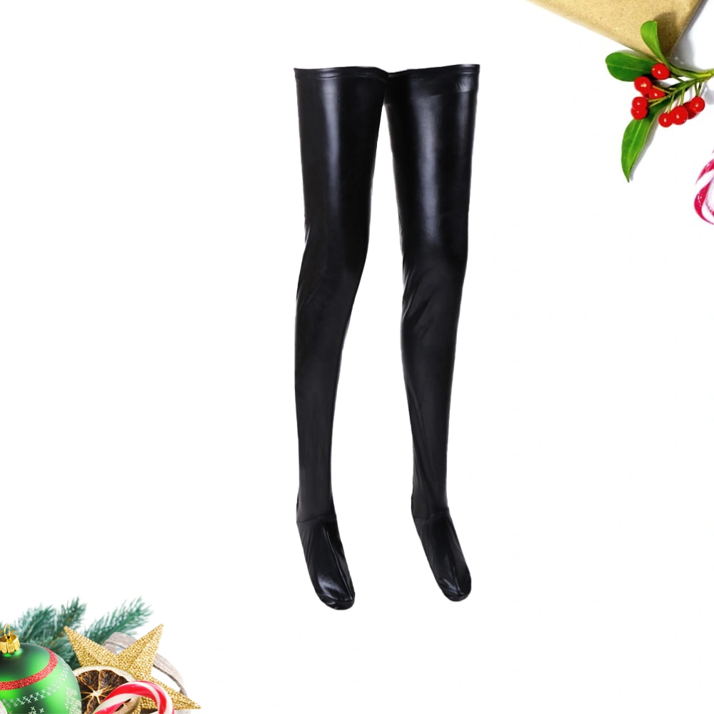 Thigh High Stockings Women Sexy Long Socks Elastic Zipper Patent Leather Socks for Women Ladies (Black-XXL)