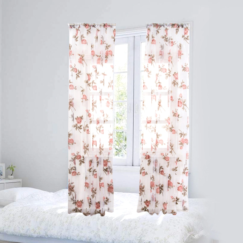 1 Pc Semi-shading Rose Flower Window Voile Curtains for Bedroom Living Room-100x200cm(Pink)