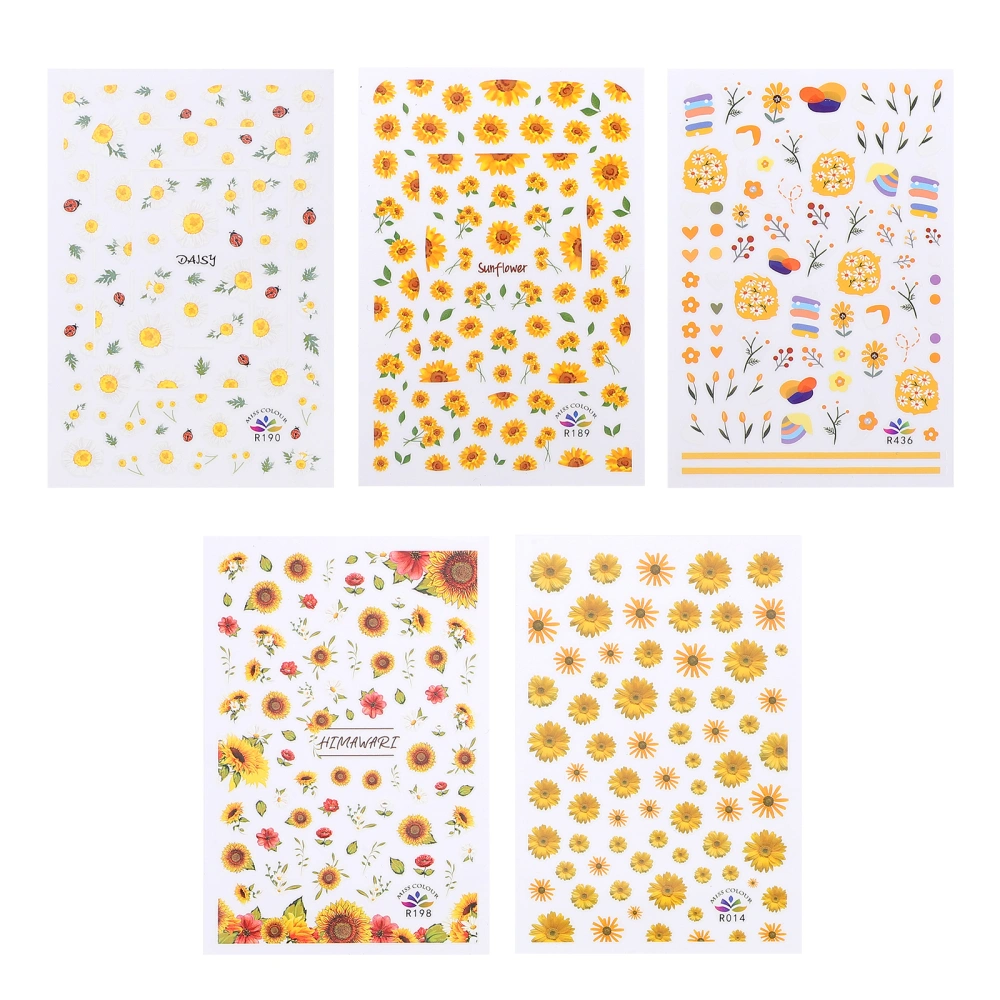 5 Sheets Sunflower Nail Stickers Fashion Nail Art Patches Nail Decals Stickers