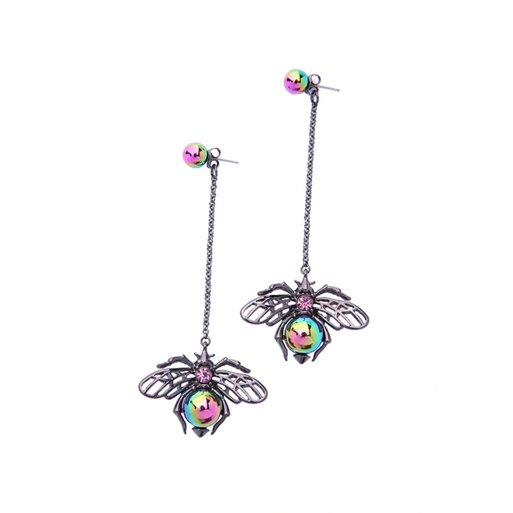 Fashionable Punk Long Pendant Earrings Retro Pearl Hollow Wings Insect Stud Earrings Jewelry for Womens