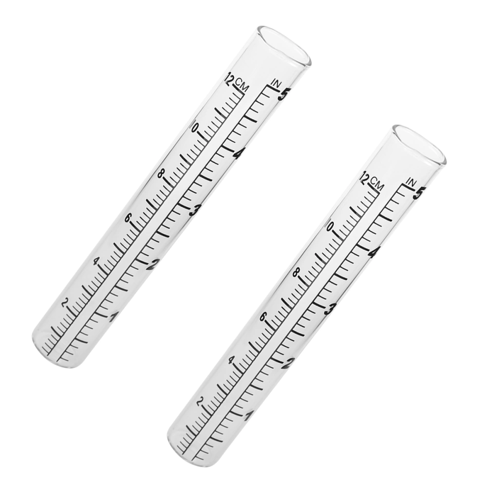 2Pcs 12cm Glass Flat-bottomed Rain Gauge Meter Test Tube with Scale