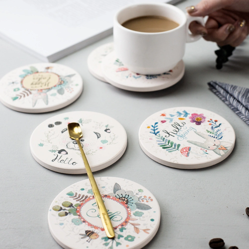 Nordic Style Cartoon Cup Mat Cork Coasters Heat Insulation Coasters Pad Round Placemats for Home Restaurant Cafe (004)