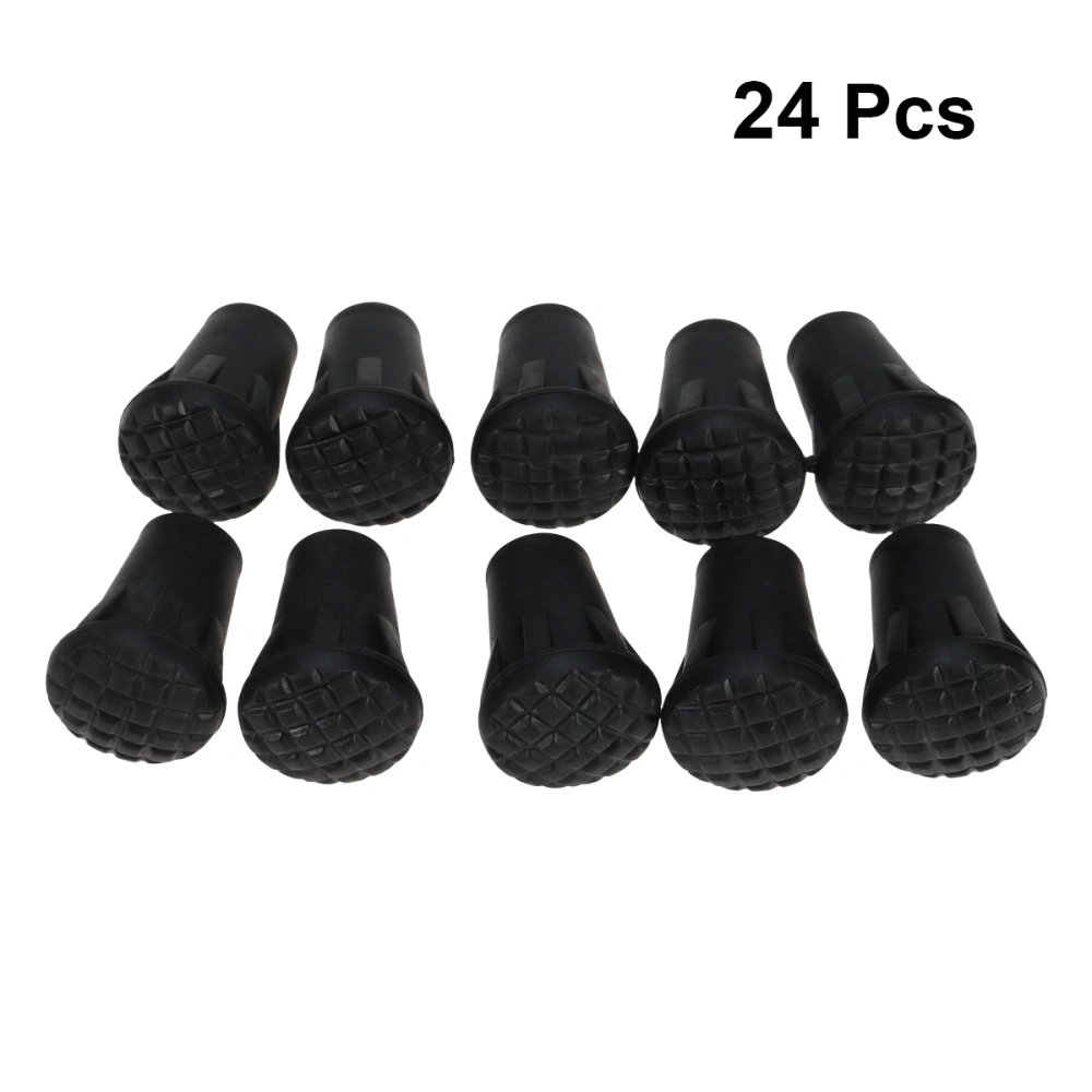 24pcs Outdoor Trekking Pole Accessories Foot Cover Pole Tip Protectors Hiking Stuff Absorbing Adds Grip Traction Stability (Black)