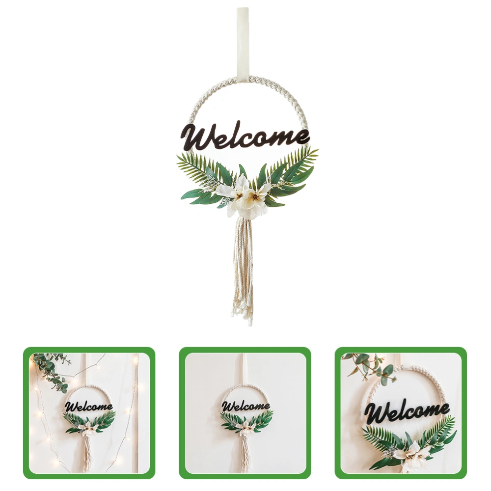 Welcome Sign Fake Plant Flower Cotton Tassel Wreath Wall Decoration Wreath with Light