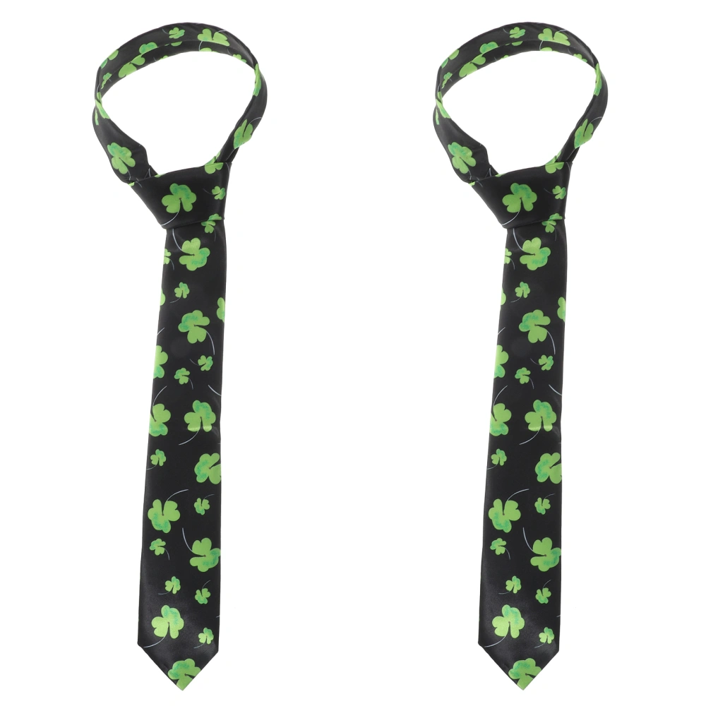 2pcs Festival Clover Tie Fashion Shamrock Printing Necktie St. Patricks Day Costume Props Party Supplies