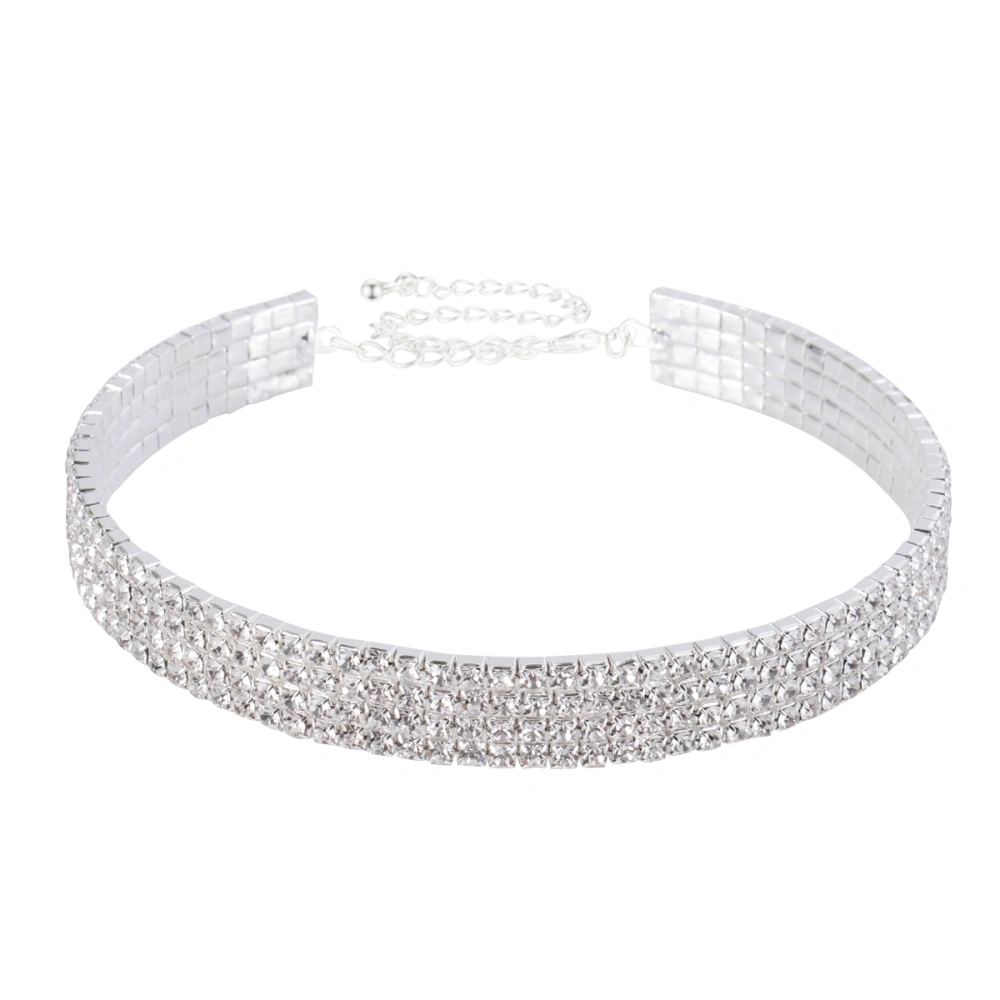 1Pc Luxury 4-Layer Wedding Party Glitter Multi - Row Diamond Jewelry Collar Necklace Collarbone(White)