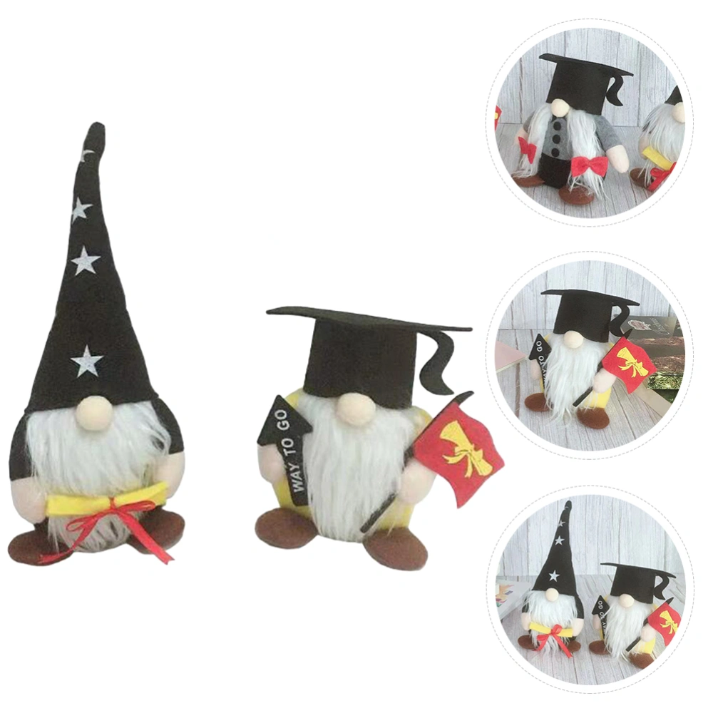 2pcs Graduation Season Gnome Adornment Home Office School Ornaments (Black)