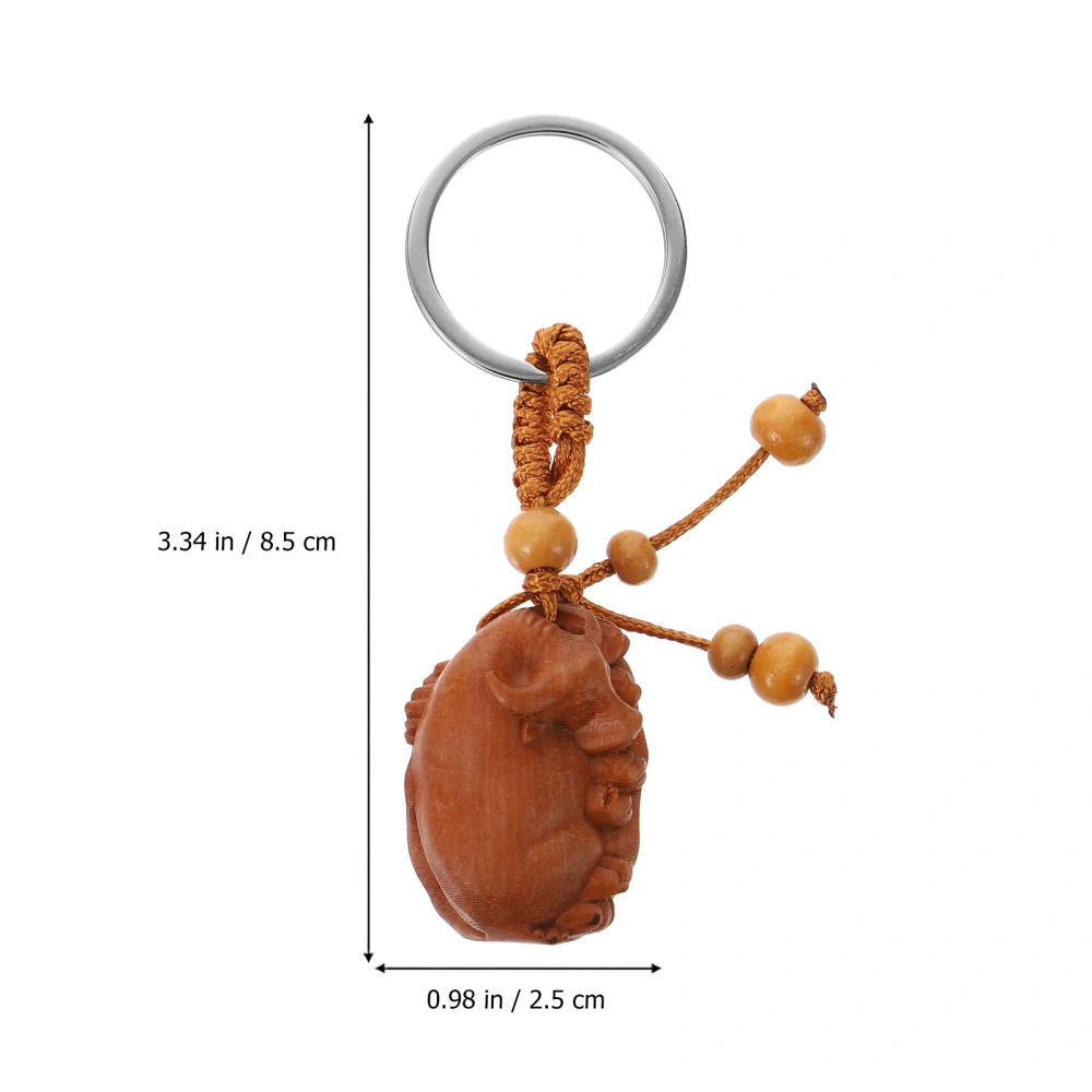 1pc Zodiac Ox Key Chain Peach Wood Ox Keychain Lovely Cartoon Bag Pendant