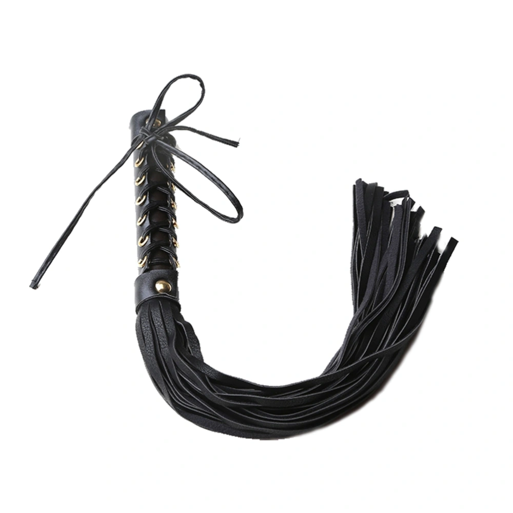 Bull Whip Leather and Suede Braided Tails Equestrian Horse Whips (Black)