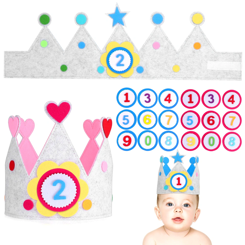 2 Sets Baby Crowns Kids Birthday Hat Party Hat with Interchangeable Numbers From 0 To 9