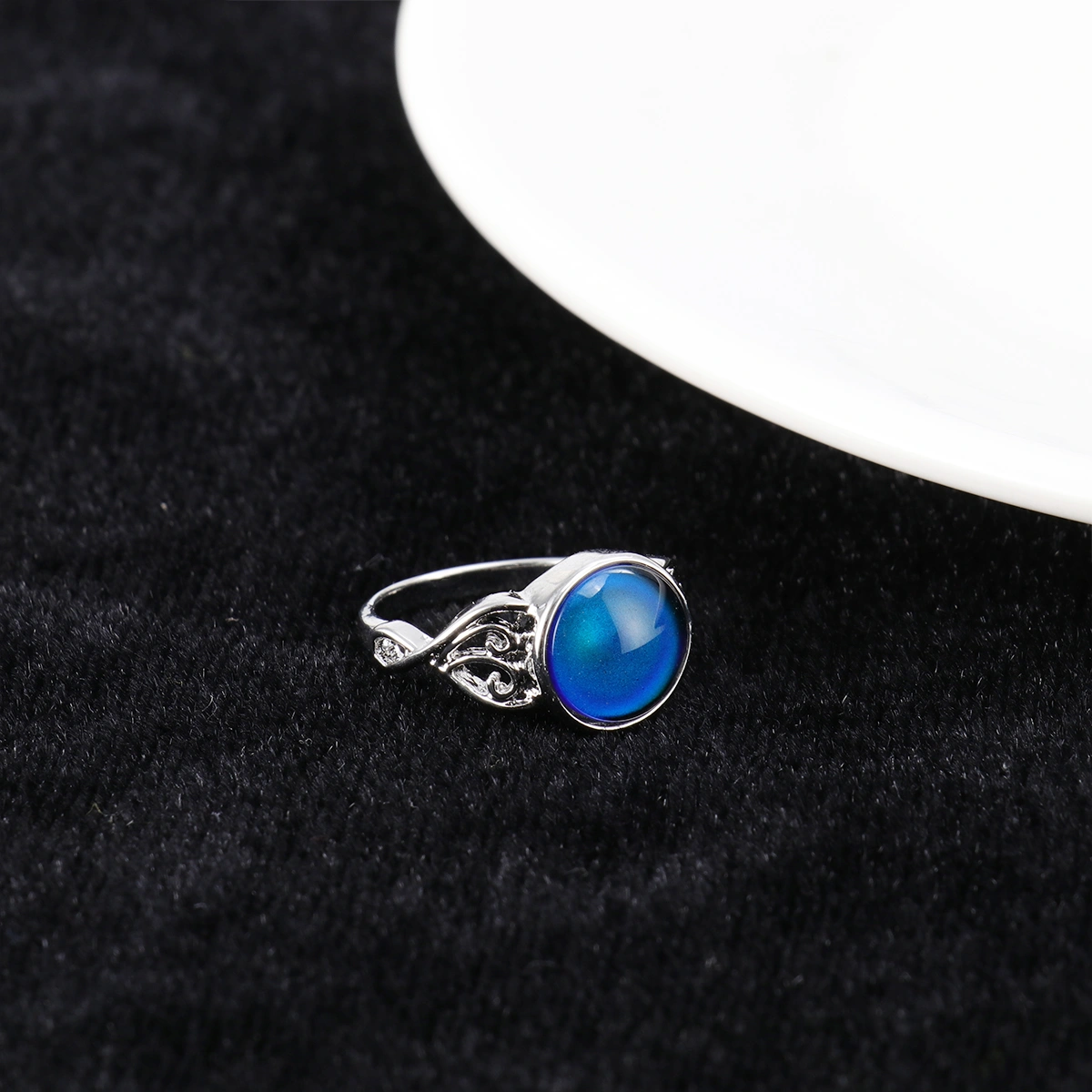 Temperature Sense Discoloration Ring Vintage Round Engagement Ring Fashion Finger Ring Silver NO.7