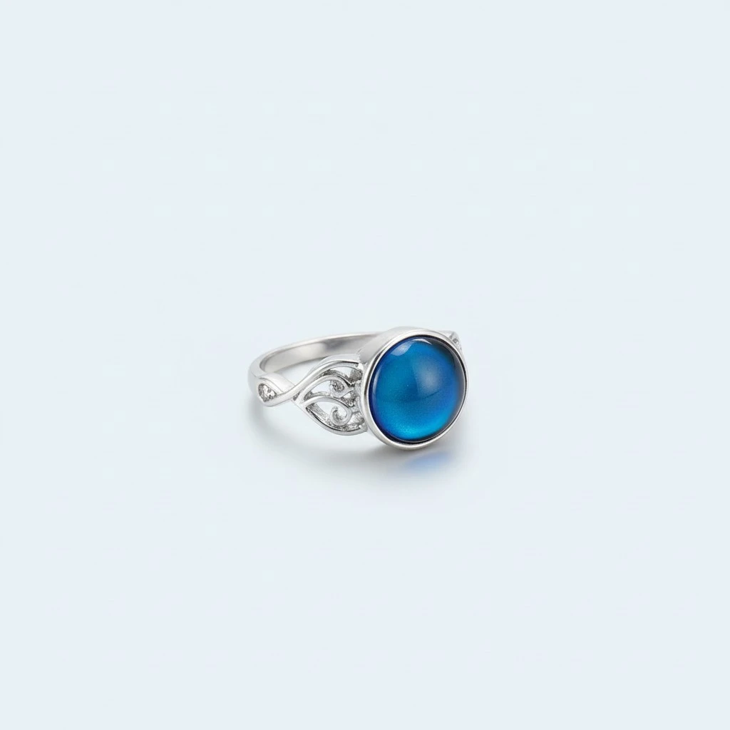 Temperature Sense Discoloration Ring Vintage Round Engagement Ring Fashion Finger Ring Silver NO.7