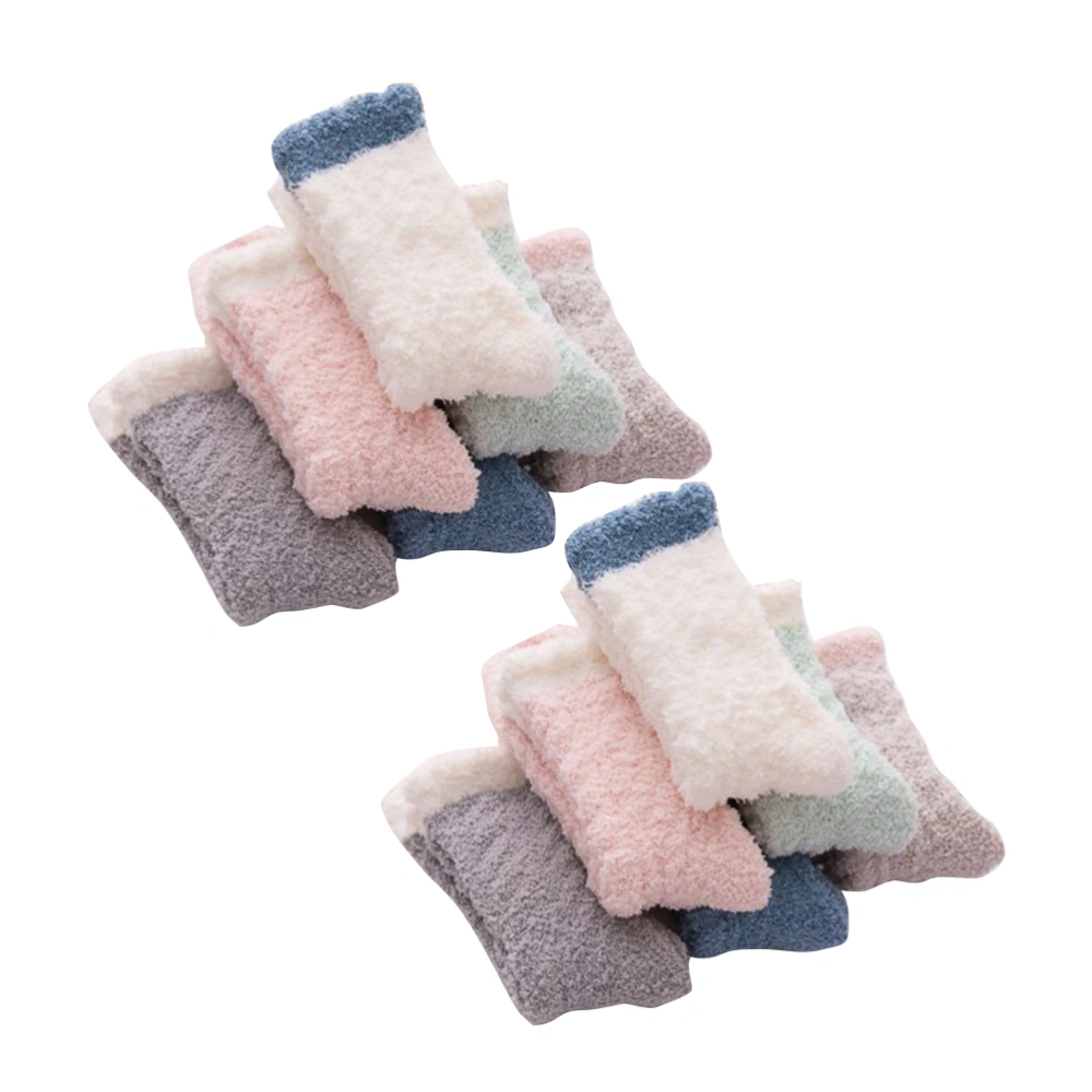 12 Pair of Women Coral Fleece Socks Ribtop Plush Socks Ankle Highs Socks Stockings Autumn Winter Thicken Floor Socks for Home Travel (Mixed Style)