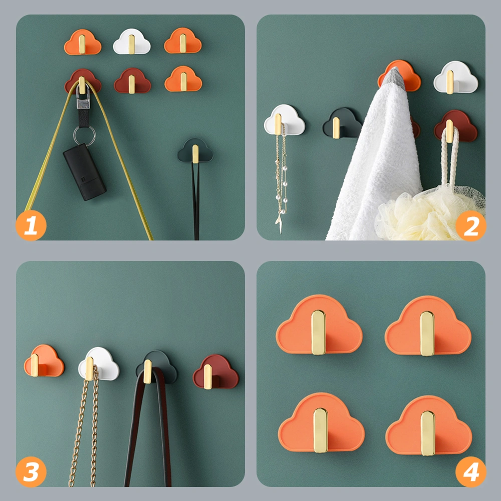 4 Pcs Clothes Hooks Punching-free Hanging Hooks Cloud Shape Hat Bag Hooks