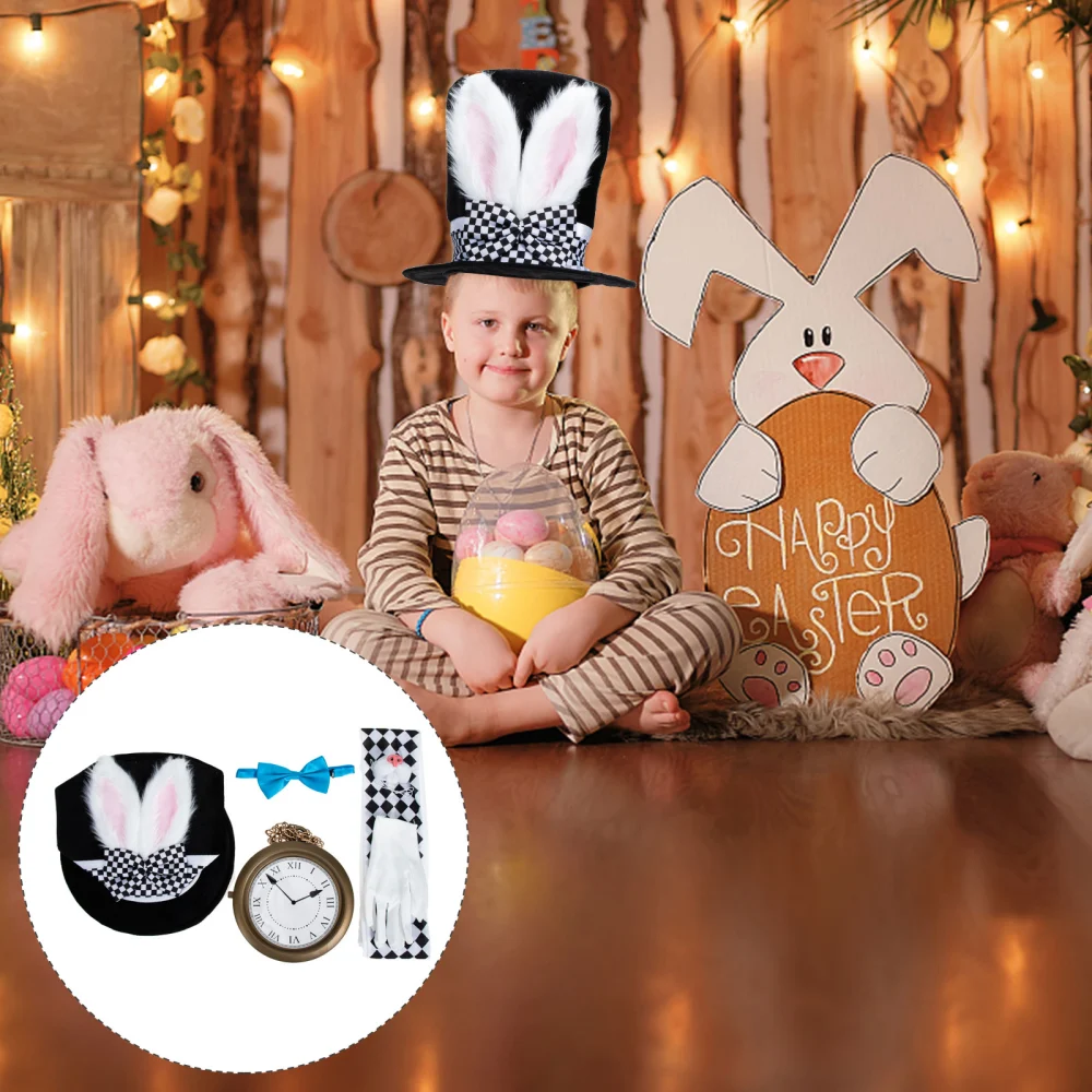 1 Set Bunny Cosplay Costume Props Rabbit Ear Hat Gloves Bow Tie Pant Nose Watch