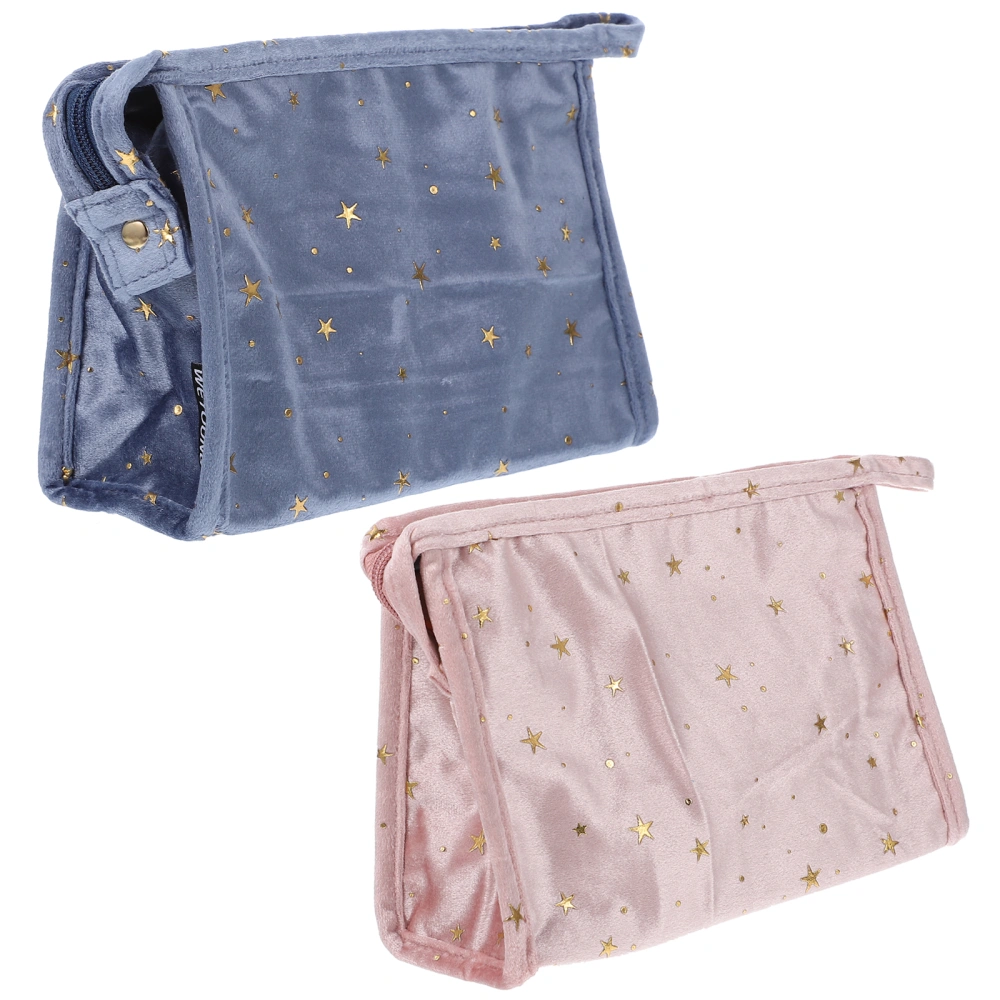 2pcs Practical Plush Storage Pouch Portable Makeup Bag Fashion Toiletry Bag