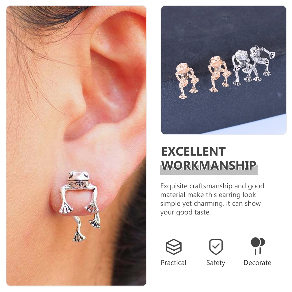 2 Pairs Frogs Earrings Women Vintage Frogs Shaped Stud Earrings Animal Earrings