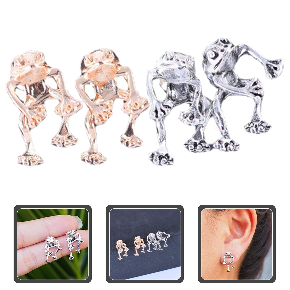 2 Pairs Frogs Earrings Women Vintage Frogs Shaped Stud Earrings Animal Earrings