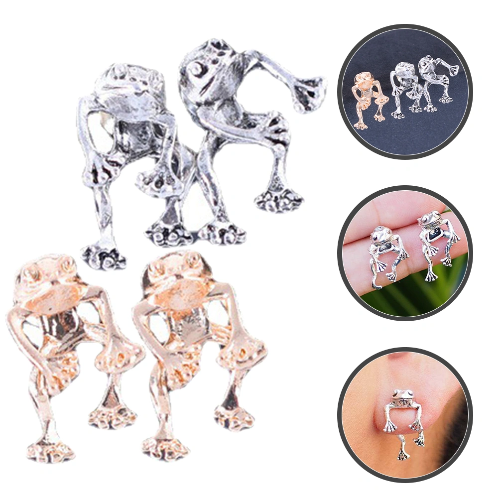 2 Pairs Frogs Earrings Women Vintage Frogs Shaped Stud Earrings Animal Earrings