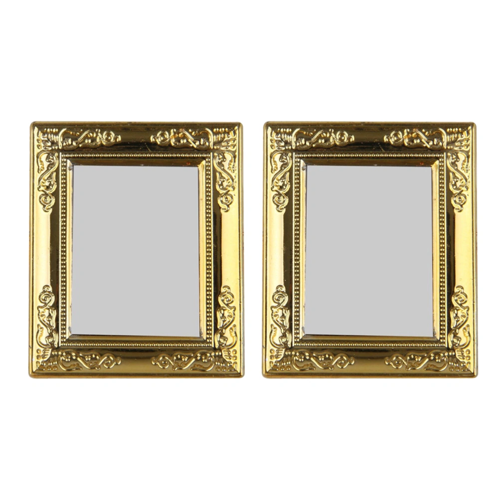 2pcs 1/12 Mini House Adornment Gilt-edged Mirror Mini House Accessories for Kids Children (Golden)