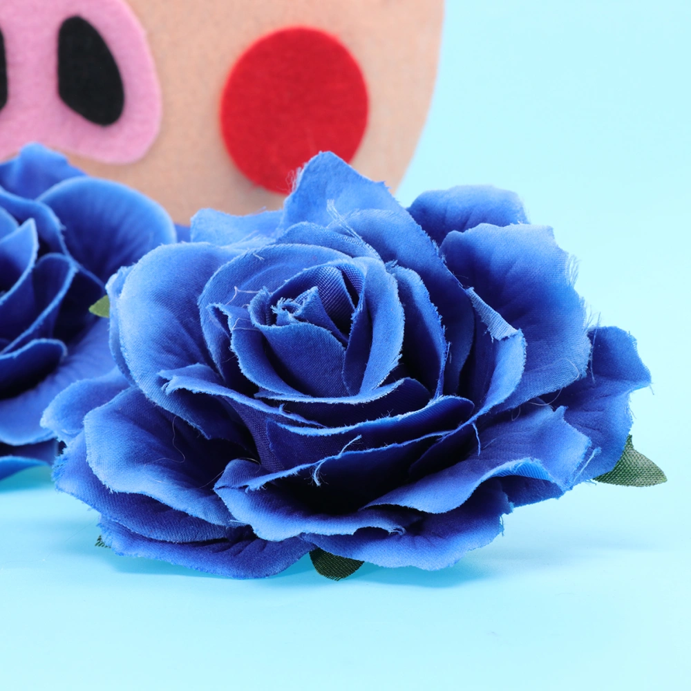 5PCS 10CM Cloth Flower Brooch Bridal Lifelike Rose Corsage Flower Hair Clip Dress for Wedding (Blue)