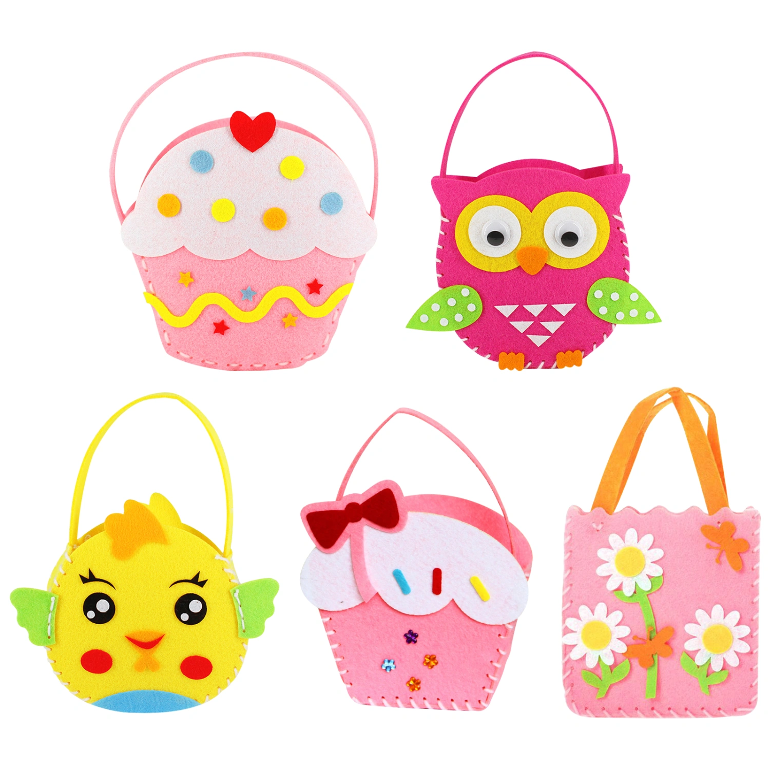 5 Sets DIY Handbag Making Kits Kids Handmade Non-woven Bag Kits (Random Style)