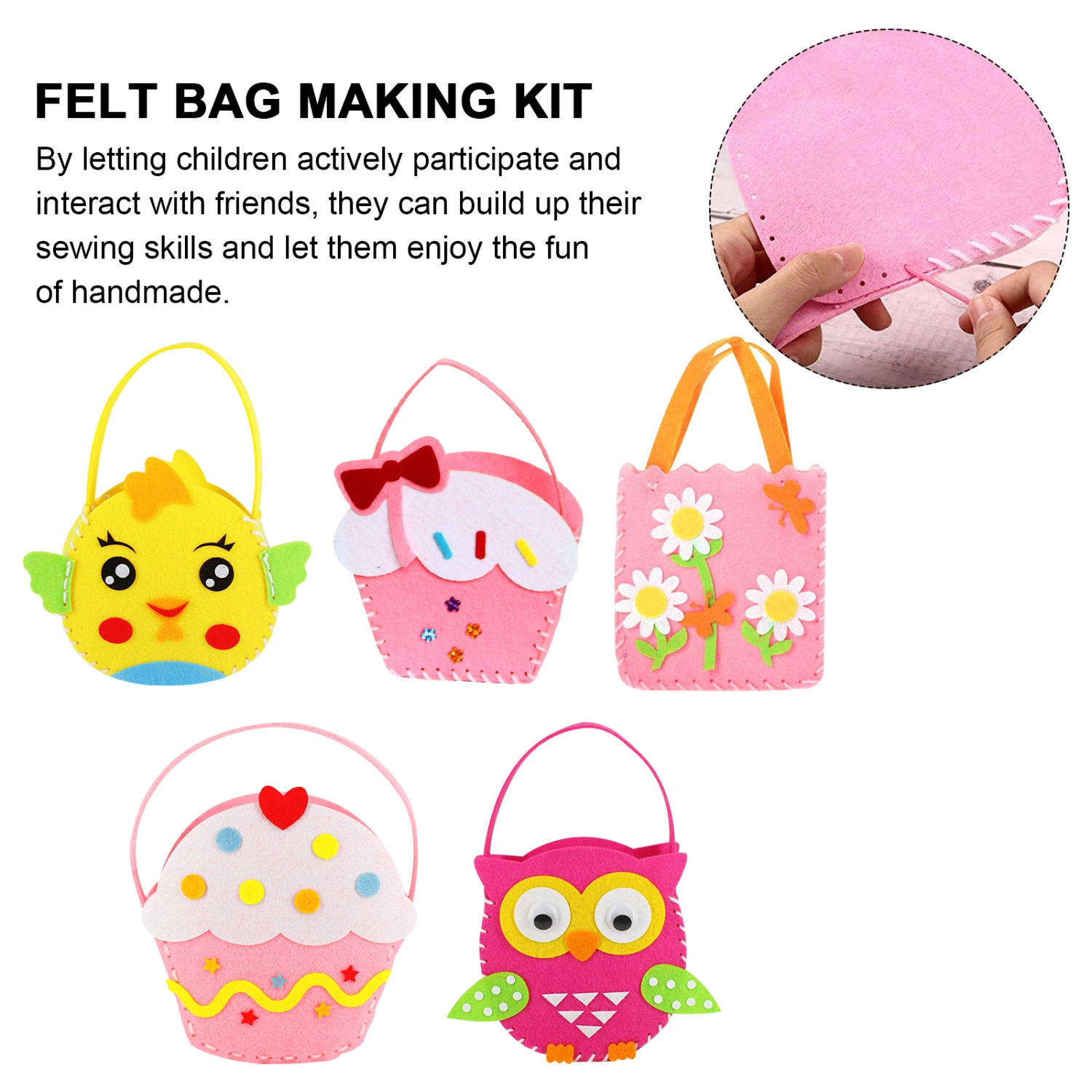 5 Sets DIY Handbag Making Kits Kids Handmade Non-woven Bag Kits (Random Style)