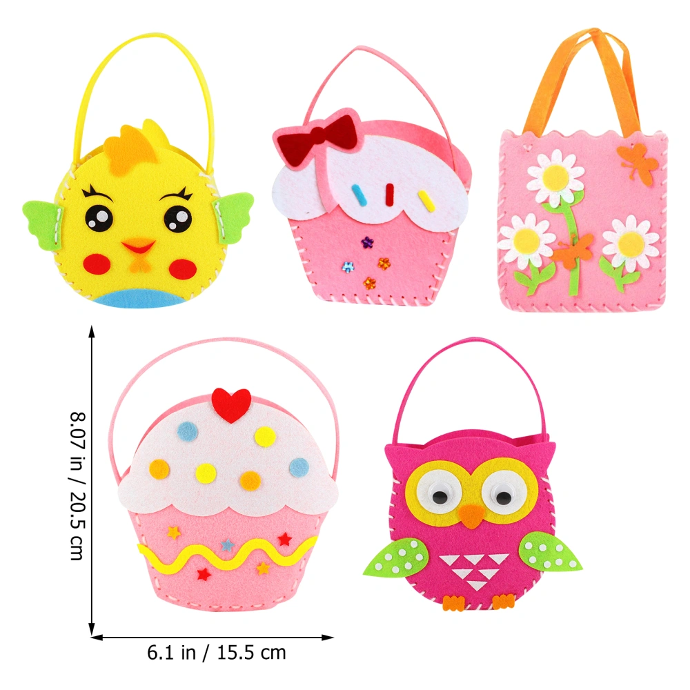 5 Sets DIY Handbag Making Kits Kids Handmade Non-woven Bag Kits (Random Style)