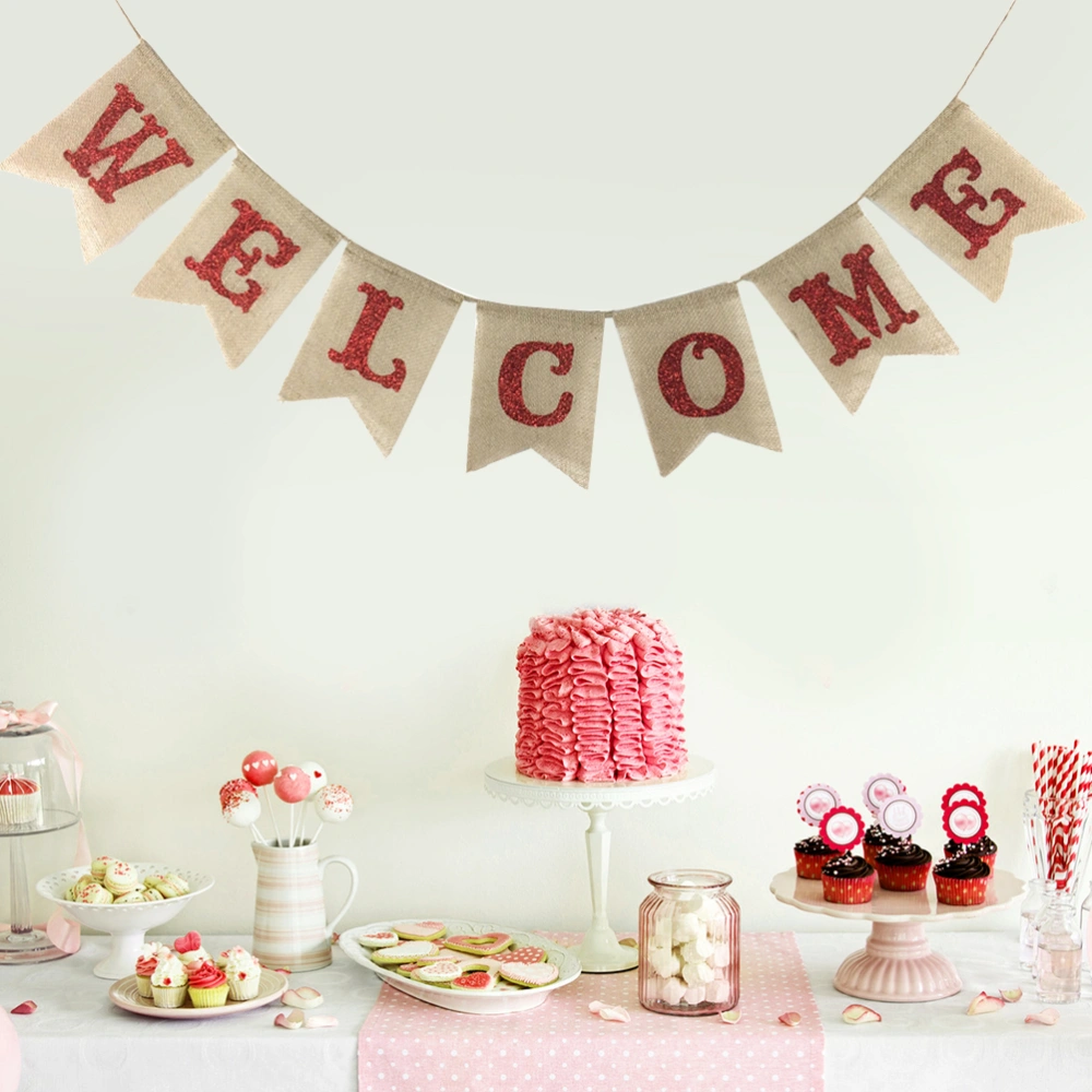 1pc Linen Banner Welcome Wall Flag Printed Letter Bunting Party Favors for Birthday Wedding