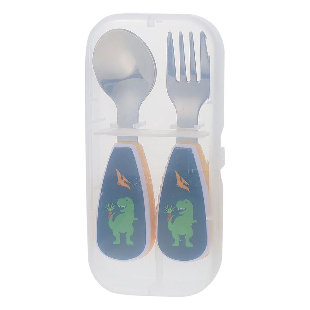 1 Set Stainless Steel Training Tableware Set Feeding Fork Baby Eating Spoon