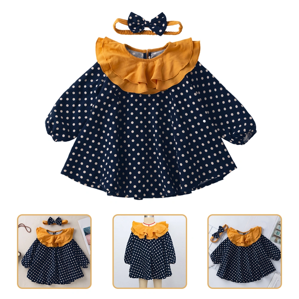 1 Set Baby Girls Dress Dot Pattern Long Sleeves Dress Baby Clothes with Headband