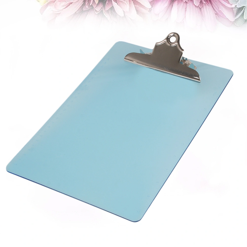 1PC Plastic Transparent A4 Clipboard Profile Clip Hardboard Paper Holder Writing Memo Folders for School Office (Blue)