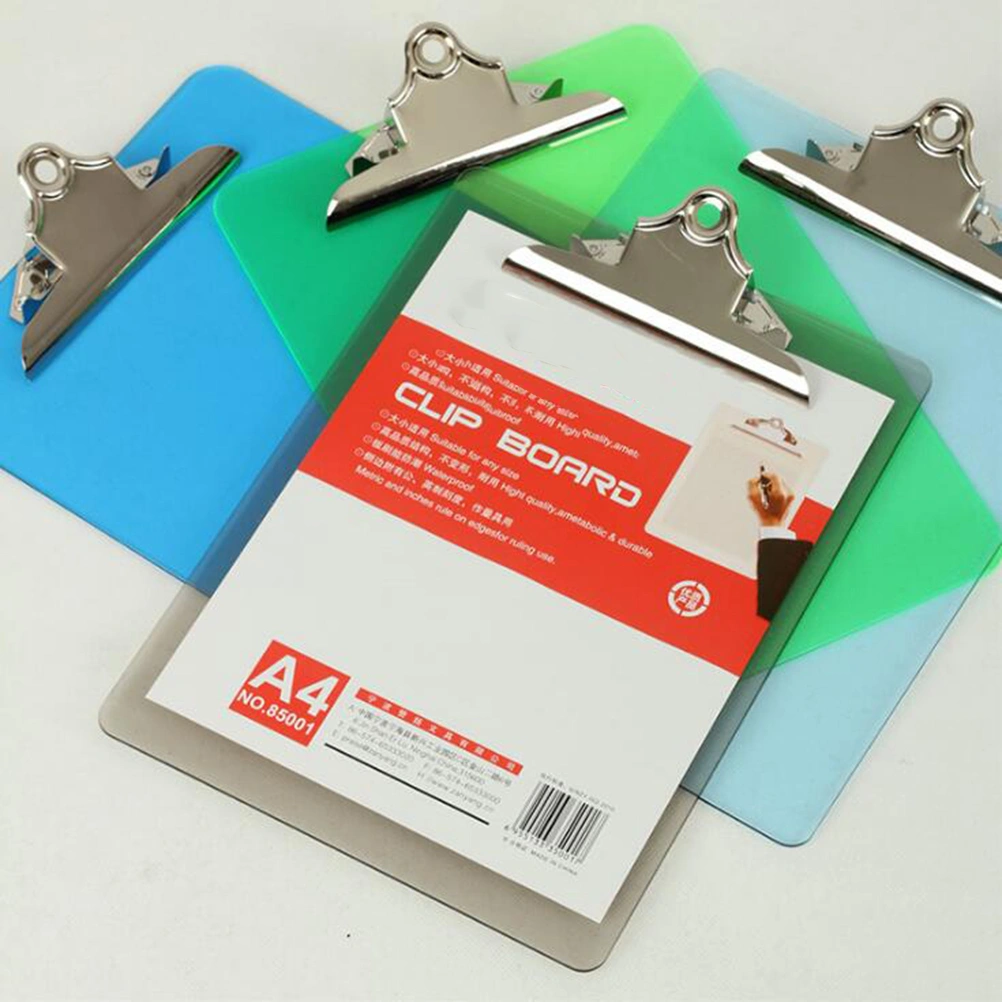 1PC Plastic Transparent A4 Clipboard Profile Clip Hardboard Paper Holder Writing Memo Folders for School Office (Blue)