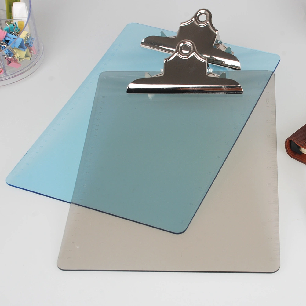 1PC Plastic Transparent A4 Clipboard Profile Clip Hardboard Paper Holder Writing Memo Folders for School Office (Blue)