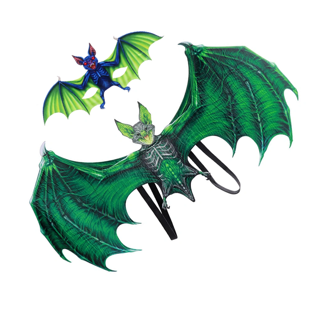 Halloween Performance Clothing Dance Props Bat Mask Wings Prop Halloween Decorative Clothing for Kid Adult (Adult Style, Green, Free Size)