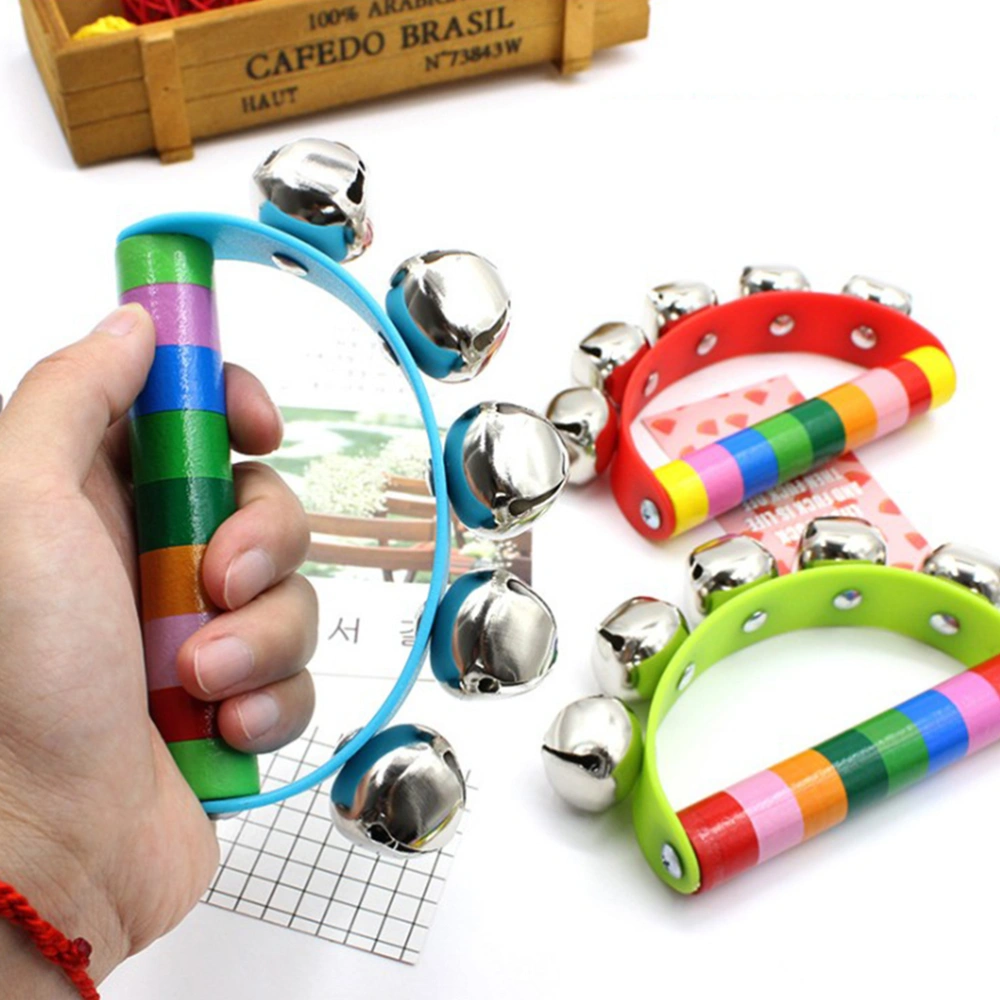 4pcs Stainless Steel Jingle Bells Sleigh Bells Music Instrument on Plastic Handle for Baby Kids(Random Color)