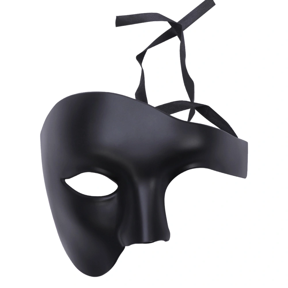 Halloween One-eyed Mask Masquerade Mask Delicate Retro Solid Color Half Face Mask for Cosplay Party Festival Black