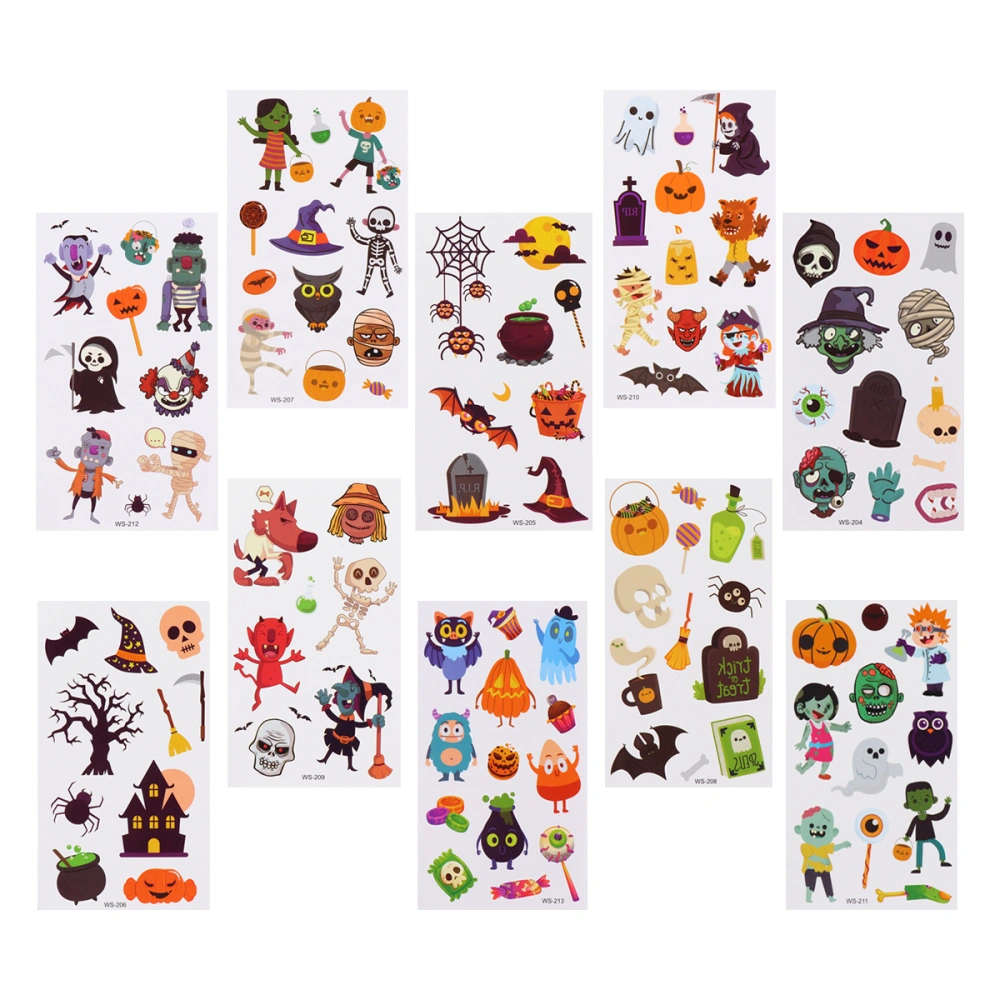 10 Sheets Waterproof Stickers Halloween Disposable Stickers for Children