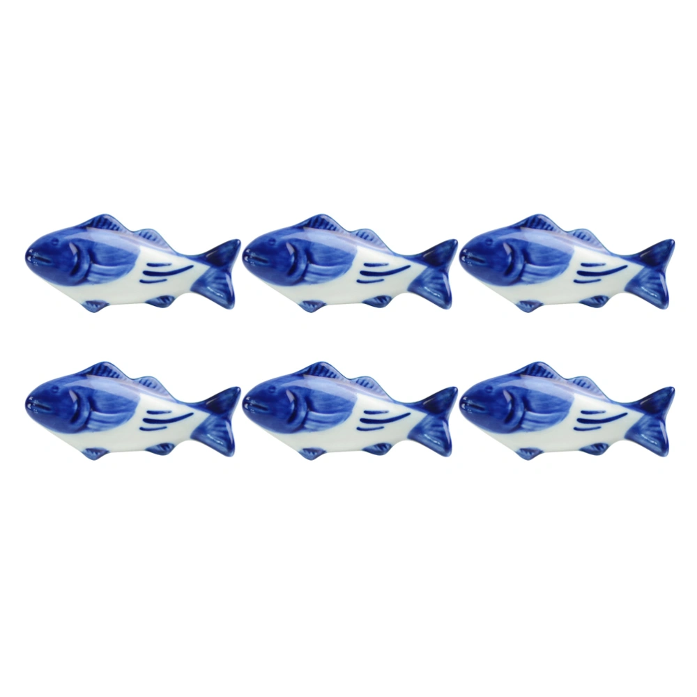 8pcs Creative Chopsticks Rest Fish Shaped Chopsticks Rack Ceramic Fork and Holder Spoon Stand (Blue+White)