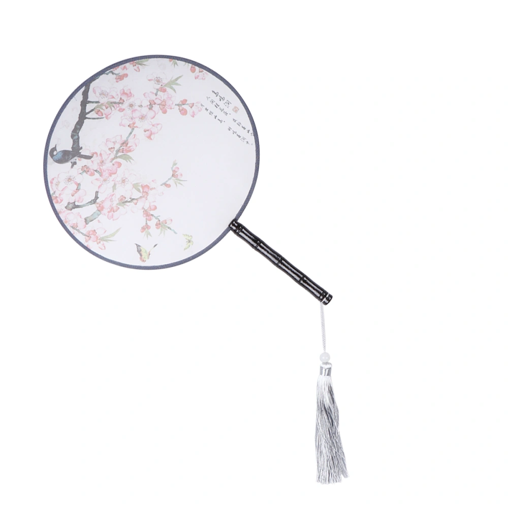 Vintage Hand Fan Chinese Style Dance Hand Fan Simulate Flower and Bird Fan Wooden Handle Hanfu Dress Up Accessary Painting Fan with Tassel