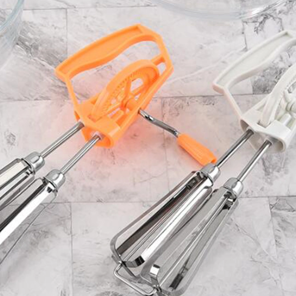 Multifunction Stainless Steel Egg Beater Hand Whisk Spiral Blender Mixer Plastic Mixer Kitchen Gadget (Orange)