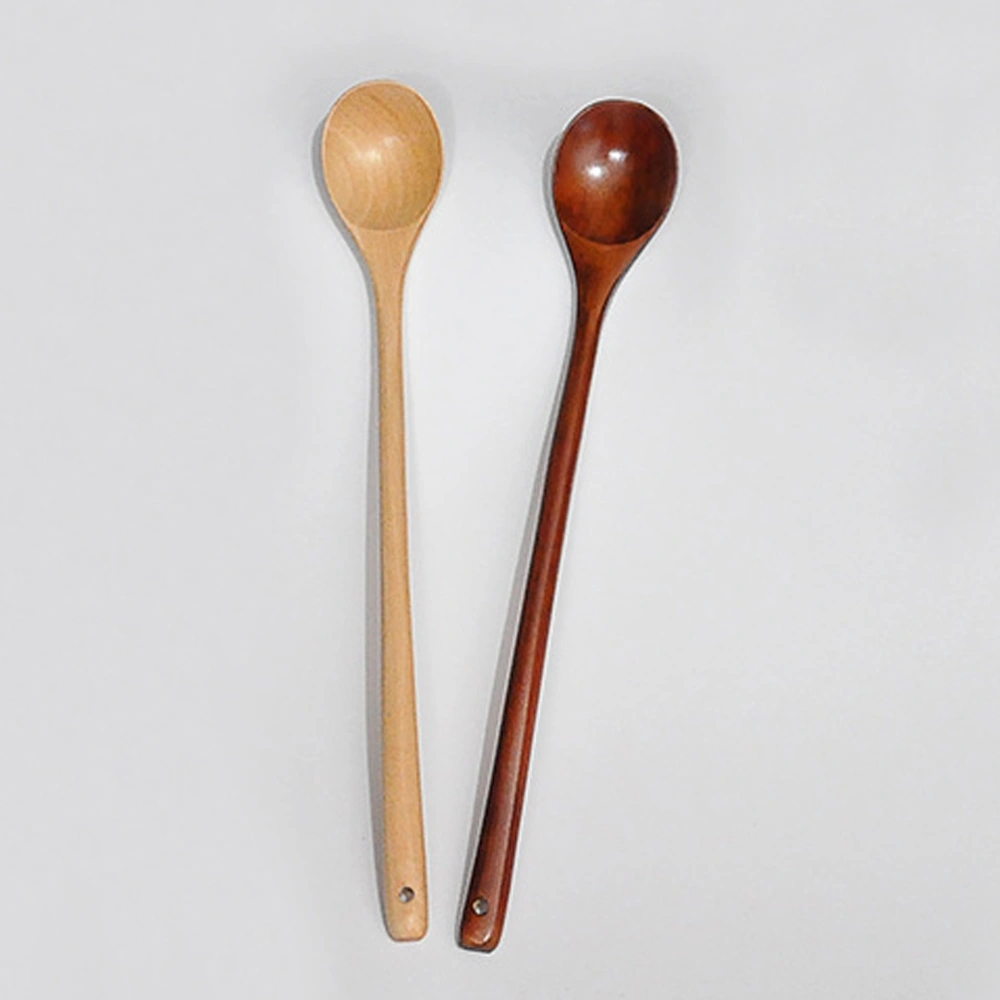 1 Pc Wooden Spoons Natural Long Handle Stirring Spoons Paint Color Coffee Tea Spoons (33CM)