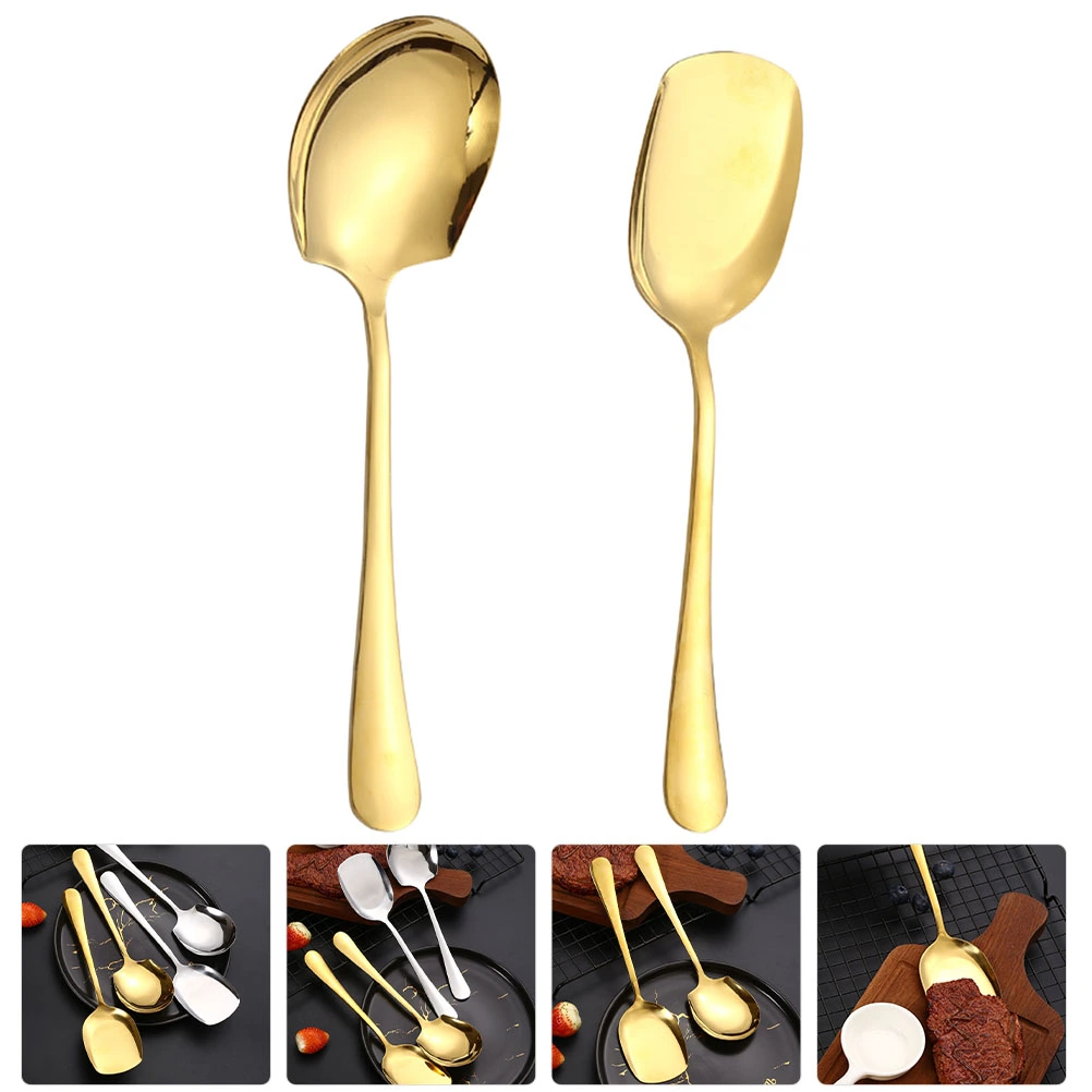 2pcs Stainless Steel Spoon Serving Spoon Shovel Spoon Long Handle Restaurant Serving Utensils