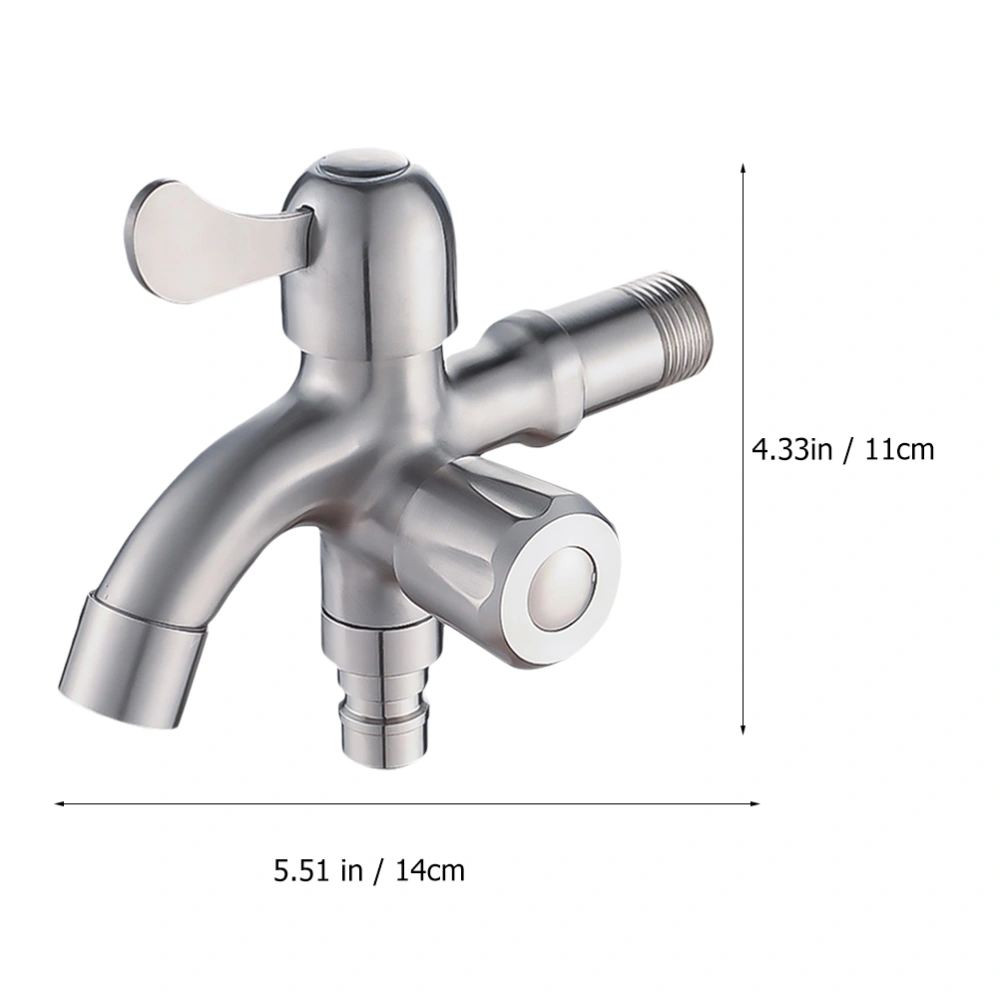 1PC Multi-function Washing Machine Tap Stainless Steel Faucet Household Toilet Balcony Faucet Bathroom Sanitary Ware for Home Hotel (Silver)