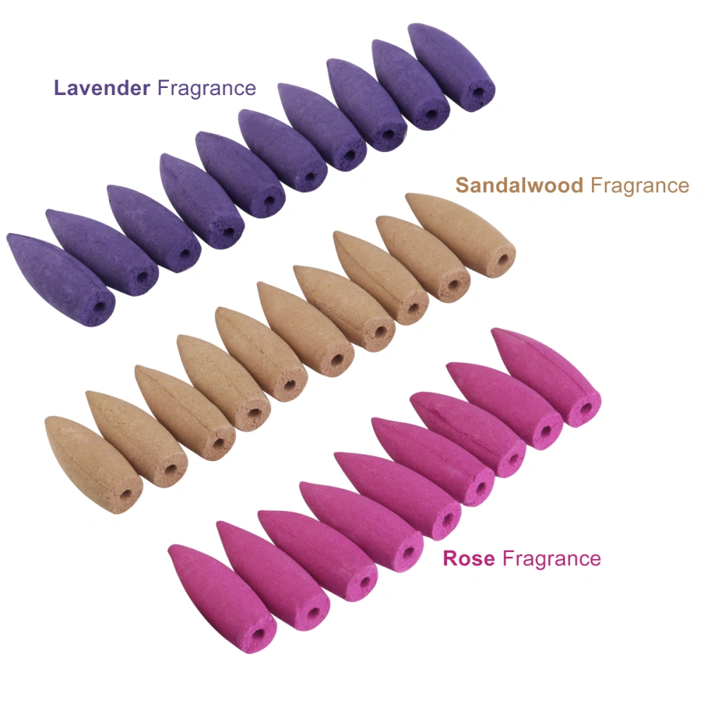 ROSENICE 30pcs Backflow Natural Smoke Pagoda Indoor Incense Cone Bullet Aromatherapy Rose Lavender Sandlewood Fragrance