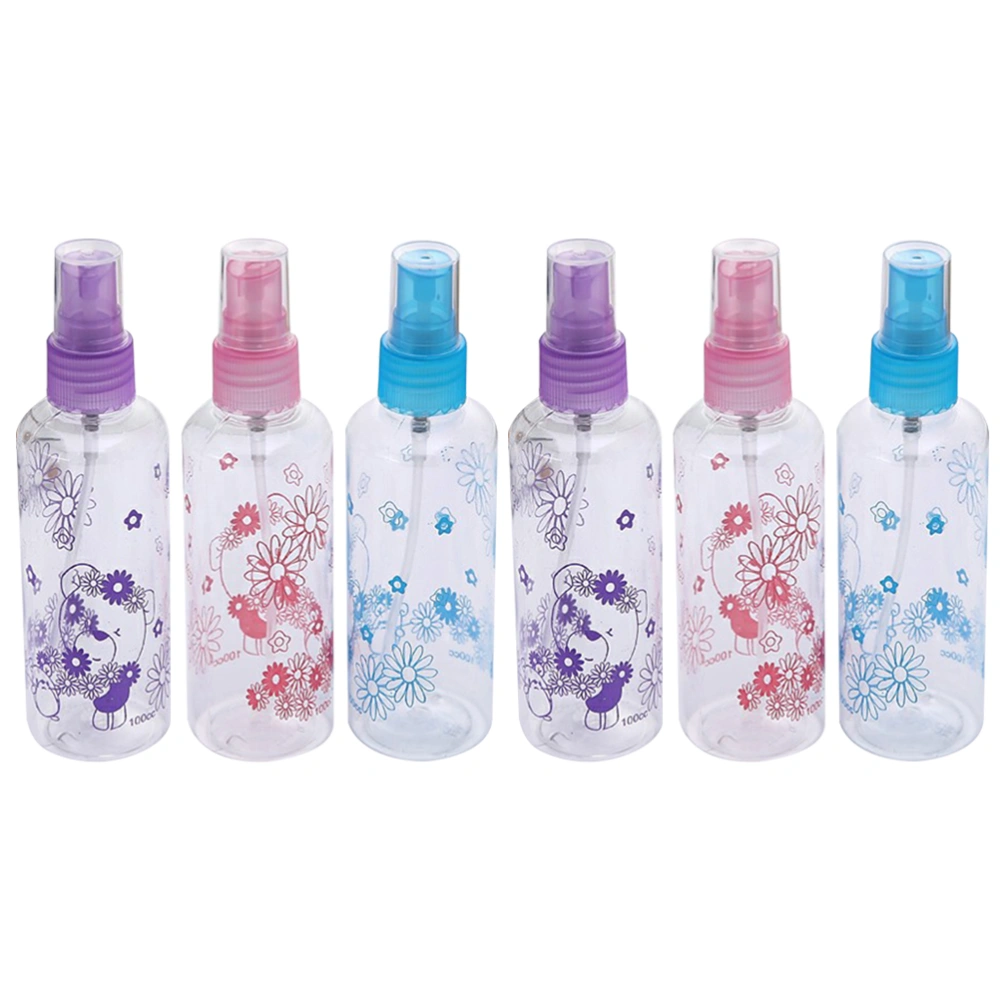 6pcs 100ml Pump Spray Bottle Empty Plastic Water Sprayer Flower Printing Mist Atomizer Multifunctional Refillable Dispenser for Travel Makeup Perfume (Random Color)