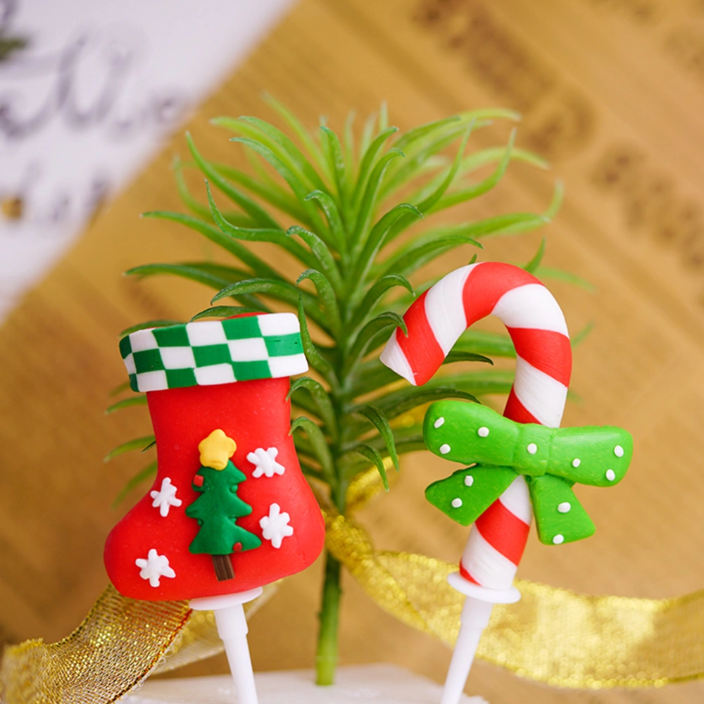 8PCS Christmas Candy Cane Cake Decoration Picks 3D Polymer Clay Cupcake Toppers Ornaments for Christmas Party Birthday