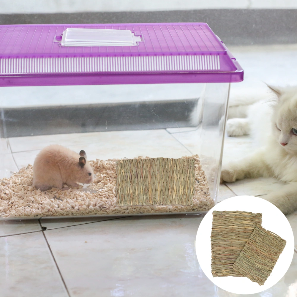 2Pcs Pet Sleeping Pads Rabbit Mats Hamster Straw Woven Mat Pet Nest Random Color