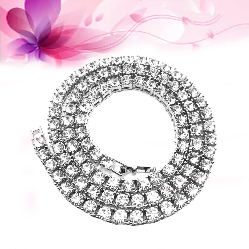 Crystal Bling Necklace Rhinestones Hip-hop Style Chains Necklaces  Jewelry Accessories (Silver,76cm)