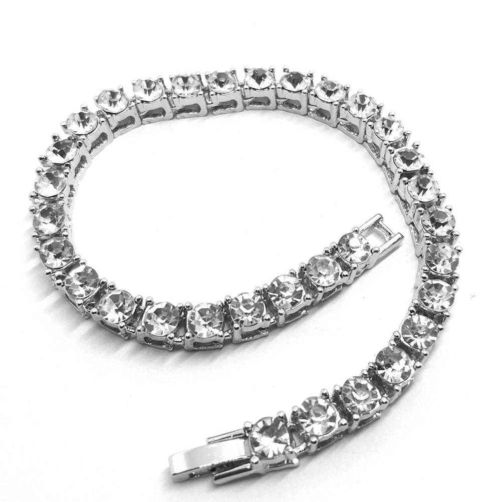 Crystal Bling Necklace Rhinestones Hip-hop Style Chains Necklaces  Jewelry Accessories (Silver,76cm)